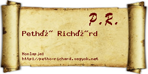 Pethő Richárd névjegykártya