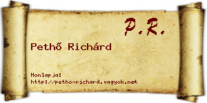 Pethő Richárd névjegykártya